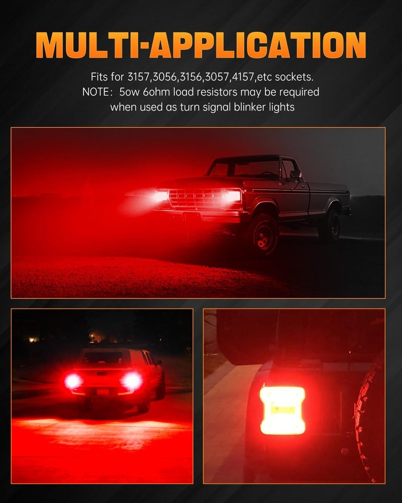 LUYED 1157 LED Bulb Brilliant Red Brake Lights 3400 Lumens 2057 2357 7528 Light Bulbs with Projector Len for Tail BrakeTurn Signal Lights, Pack of 2 - Image 3